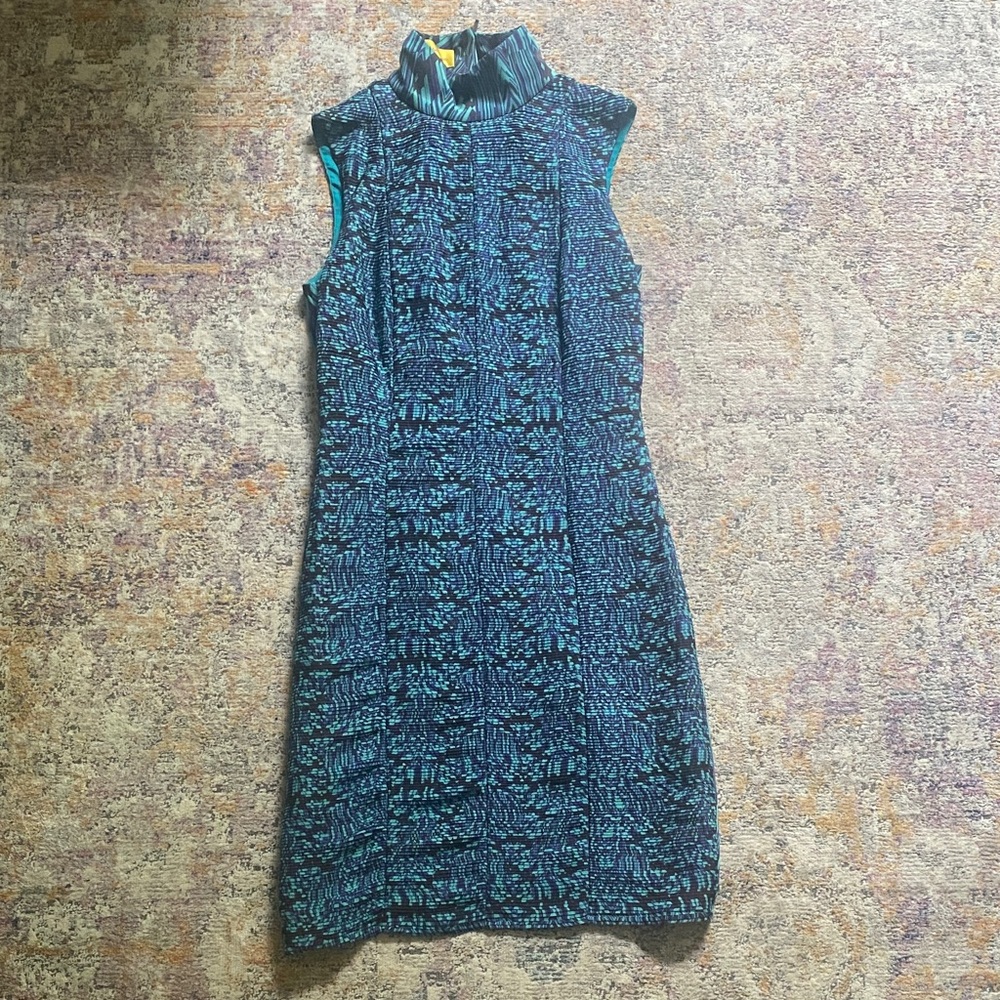 Catherine Malandrino Sleeveless Turtleneck Silk Dress in shades of blue
